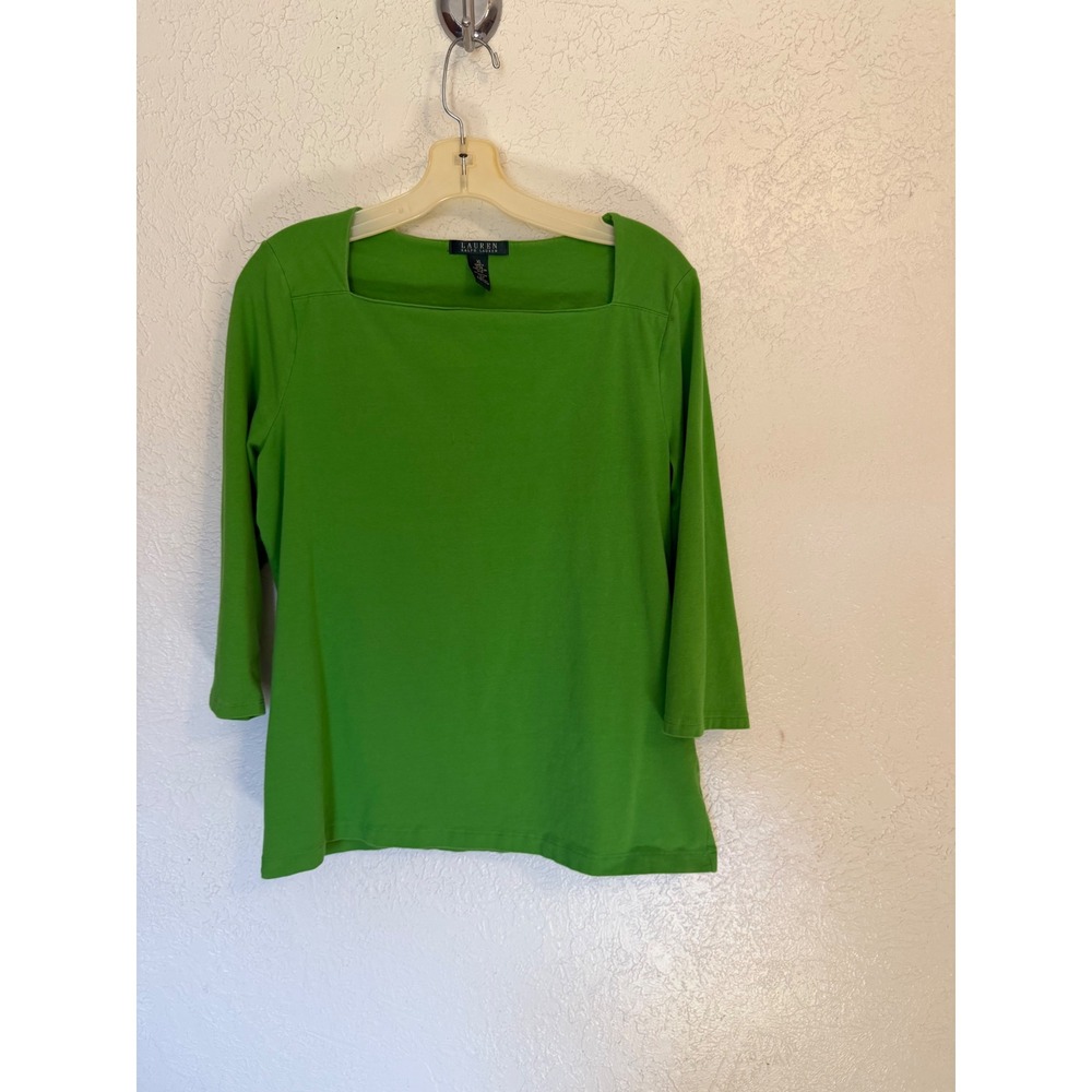 Lauren Ralph Lauren Green Square Neck 3/4 Sleeve Knit Top XL Preppy Capsule - Picture 1 of 8